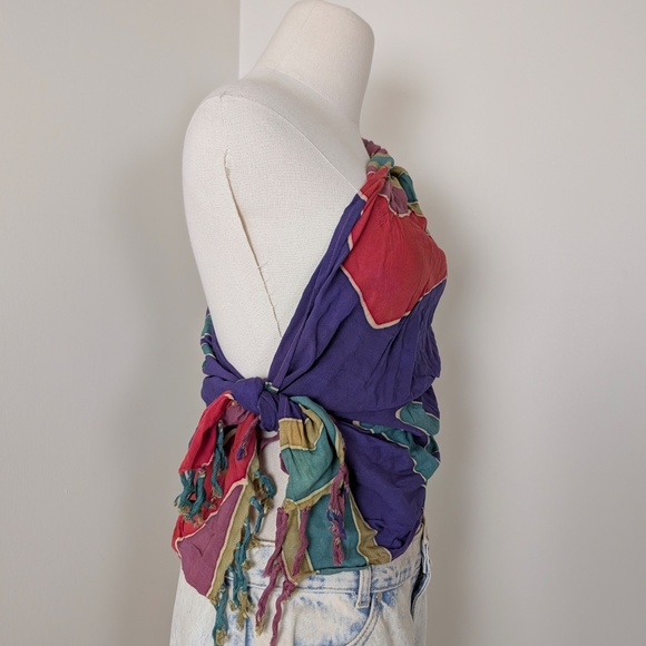 Indonesia Sarong Scarf Jewel Toned Rectangular Fringe Geometric - Picture 9 of 13